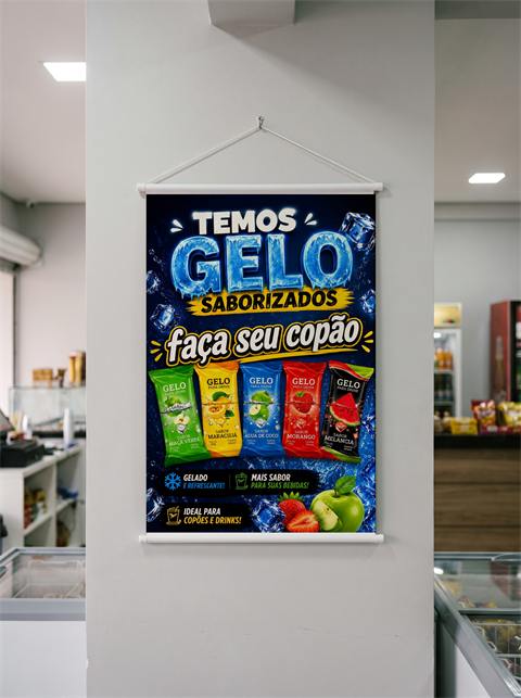 Banner de bastão e cordão em loja de gelo