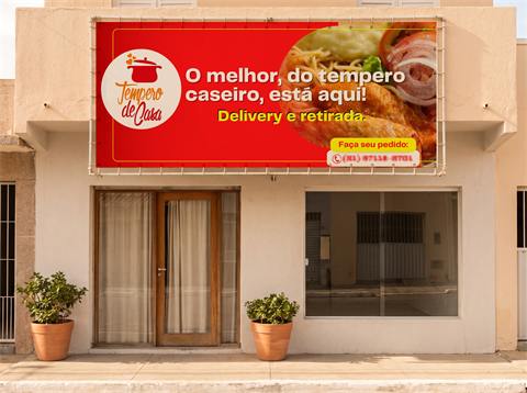 Lona com ilhós na fachada de um restaurante